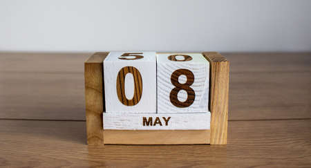 May 8 on the calendar. Victory Day. Calendar on a white background. The concept of the day of capitulation fascist Germany in WWII.の写真素材