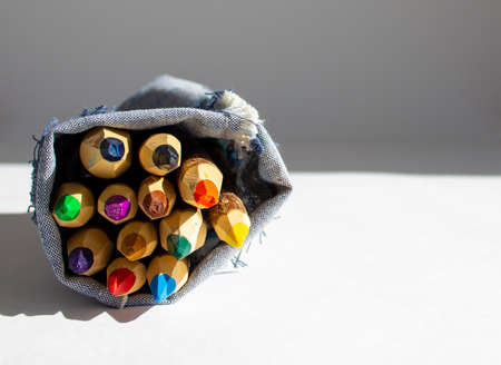 Bunch of pencils stylized tree branch. isolated on the white background in warm sunlight.の写真素材