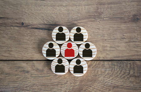 Wooden circles form with human signs. Beautiful wooden background.の写真素材