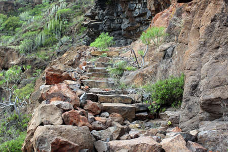 Steps in the rocks. Tenerife. Spain. Beautiful background. Travel.