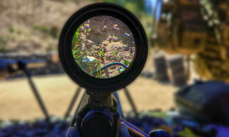 View through a rifle scopeの写真素材