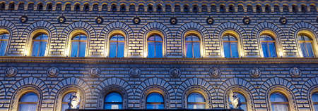 Apartment building night. Banner format.の写真素材