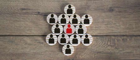 Wooden circles form with human signs. Beautiful wooden background. Business concept. Copy space.の写真素材