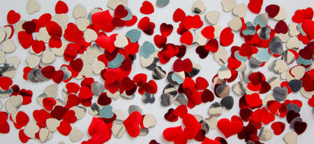 Image of many small heart. Beautiful white background, copy space.