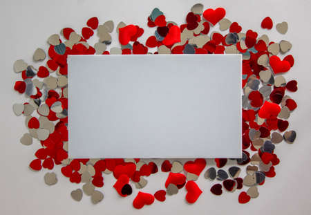 Image of many small heart. White card. Beautiful white background, copy space.
