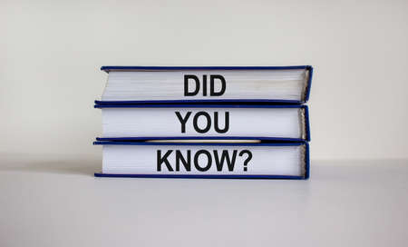 Books with words 'did you know'. Beautiful white background. Copy space. Business concept.