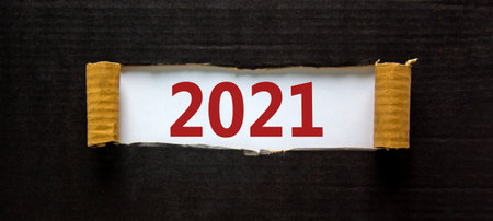 2021 Happy New Year symbol. The number 2021 appearing behind torn black paper. Beautiful background....