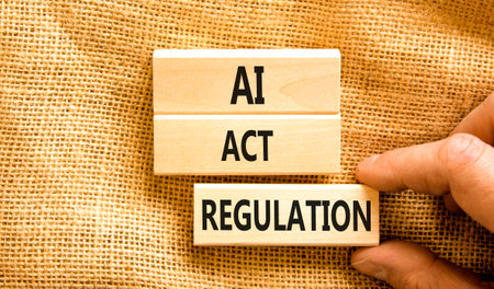 AI act regulation symbol. Concept words AI artificial intelligence act regulation on wooden block....