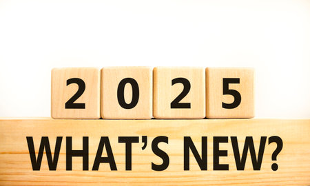2023 what is new symbol. Concept words What is new 2023 on beautiful wooden blocks. Beautiful white...
