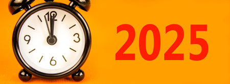 Business concept of 2025 new year symbol. Beautiful orange paper with number 2025. Beautiful orange...