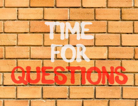 Time for questions symbol. Concept words Time for questions on beautiful brown brick wall. Beautiful brown brick wall background. Business time for questions concept. Copy space.の写真素材