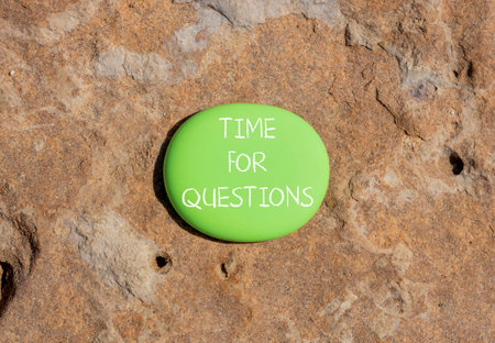 Time for questions symbol. Concept words Time for questions on beautiful green stone. Beautiful brown stone background. Business time for questions concept. Copy space.の写真素材