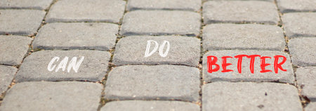 Can do better symbol. Concept words Can do better on beautiful gray road break. Beautiful gray road break background. Business and can do better concept. Copy space.の写真素材