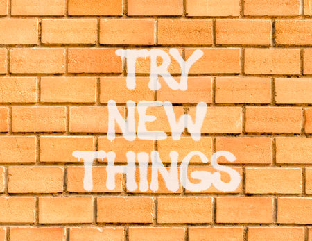 Try new things symbol. Concept words Try new things on beautiful brick wall. Beautiful brick wall...