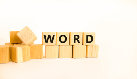 Word symbol. Concept word Word on beautiful wooden blocks. Beautiful white table white background. Business, lifestyle, support and word concept. Copy space.の写真素材