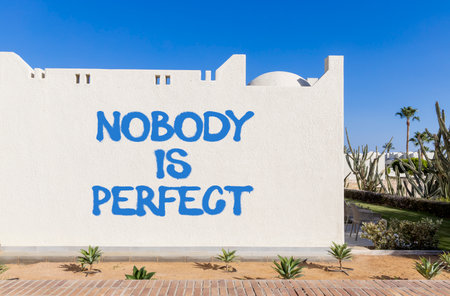 Nobody is perfect symbol. Concept words Nobody is perfect on beautiful white wall. Beautiful white...