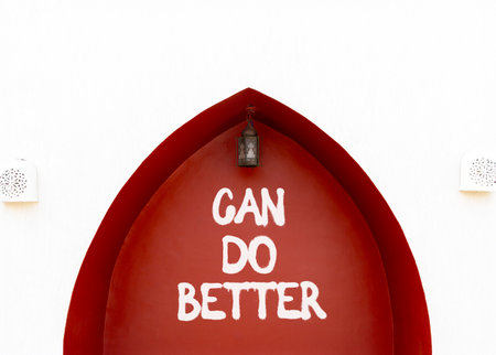 Can do better symbol. Concept words Can do better on beautiful white and red wall. Beautiful white and red wall background. Business and can do better concept. Copy space.の写真素材