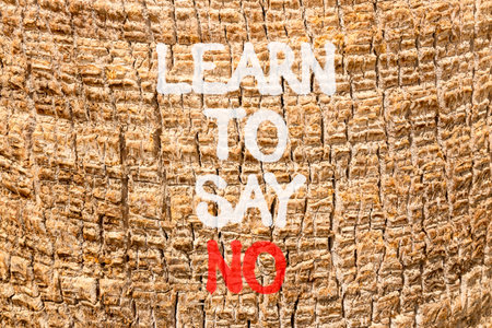 Learn to say no symbol. Concept words phrase Learn to say no on beautiful palm tree bark. Beautiful palm tree bark background. Business psychological Learn to say no concept. Copy space.の写真素材