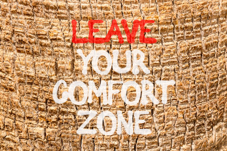 Leave your comfort zone symbol. Concept words Leave your comfort zone on beautiful palm bark. Beautiful palm tree bark background. Business psychological Leave your comfort zone concept. Copy space.の写真素材