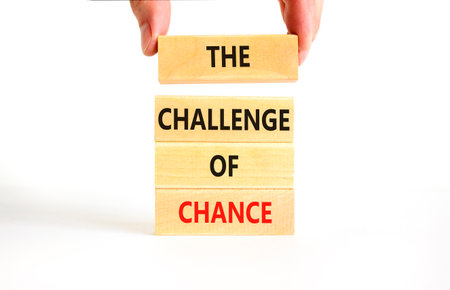 The challenge of chance symbol. Concept words phrase The challenge of chance on beautiful wooden...