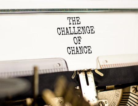 The challenge of chance symbol. Concept words phrase The challenge of chance typed on beautiful retro old typewriter. Beautiful white background. Business The challenge of chance concept. Copy space.の写真素材