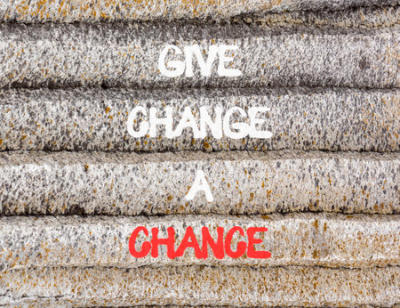 Give change a chance symbol. Concept words phrase Give change a chance on beautiful gray stone wall. Beautiful stone wall background. Business Give change a chance concept. Copy space.の写真素材
