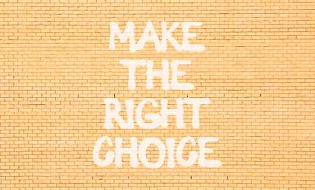 Make the right choice symbol. Concept words phrase Make the right choice on beautiful brown brick...