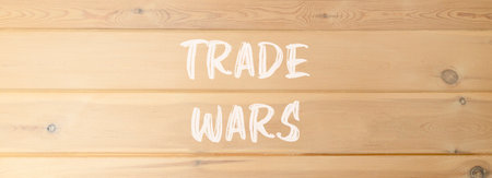 Trade wars symbol. Concept word Trade wars on beautiful wooden wall. Beautiful wooden wall background. Business trade wars concept. Copy space.の写真素材