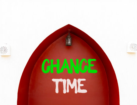 Chance time symbol. Concept word Chance time on beautiful white and red wall. Beautiful white and red wall background. Business chance time concept. Copy space.の写真素材