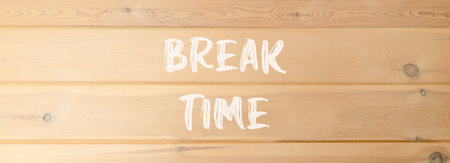 Break time symbol. Concept Break word time on beautiful wooden wall. Beautiful wooden wall background. Business break time concept. Copy space.の写真素材