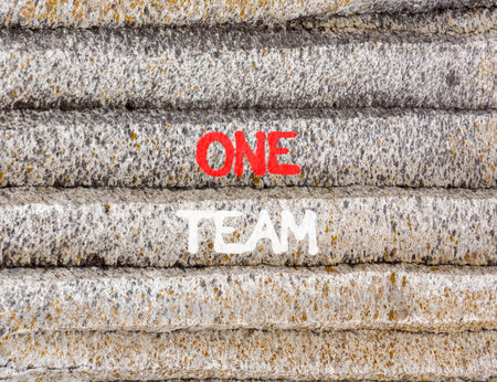 One team symbol. Concept word One team on beautiful gray mountain wall. Beautiful gray mountain wall background. Business one team concept. Copy space.の写真素材