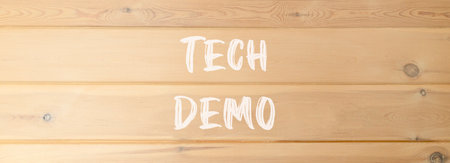Tech demo symbol. Concept word Tech demo on beautiful wooden wall. Beautiful wooden wall background. Business tech demo concept. Copy space.の写真素材