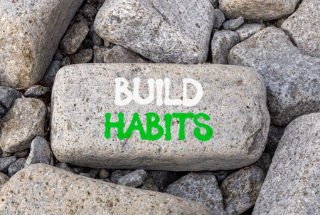 Build habits symbol. Concept word Build habits on beautiful gray stone on stone beach. Beautiful...