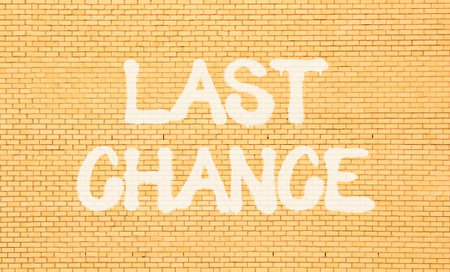 Last chance symbol. Concept word Last chance on beautiful brown brick wall. Beautiful brown brick wall background. Brick wall Business last chance concept. Copy space.の写真素材