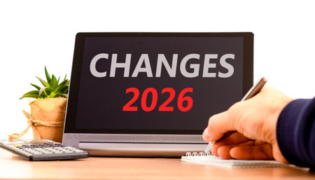 Changes 2026 symbol. Concept words Changes 2026 on beautiful black tablet screen. Beautiful white...