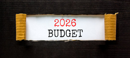 2026 Budget symbol. Concept words 2026 Budget on beautiful white paper. Beautiful black paper...