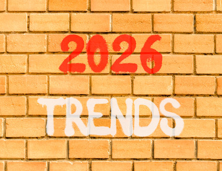 2026 Trends new year symbol. Concept words 2026 Trends on beautiful old brown brick wall. Beautiful...