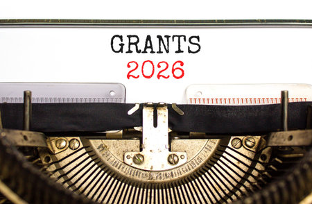 Grants 2026 symbol. Concept words Grants 2026 typed on beautiful old retro typewriter. Beautiful...