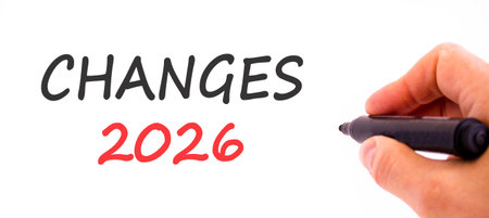 Changes 2026 symbol. Concept words Changes 2026 on beautiful white paper. Beautiful white paper...