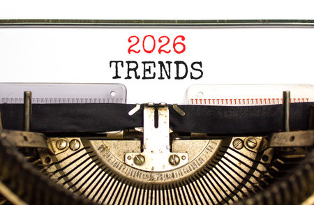 2026 Trends new year symbol. Concept words 2026 Trends typed on beautiful old retro typewriter....