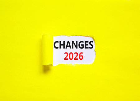 Changes 2026 symbol. Concept words Changes 2026 on beautiful white paper. Beautiful yellow paper...