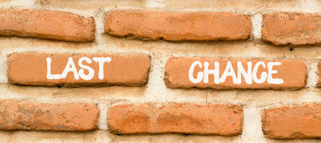 Last chance symbol. Concept word Last chance on beautiful old brown brick wall. Beautiful old brown...
