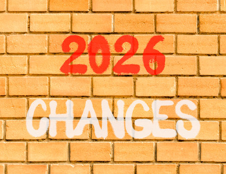 2026 Changes symbol. Concept words 2026 Changes on beautiful old brown brick wall. Beautiful old...