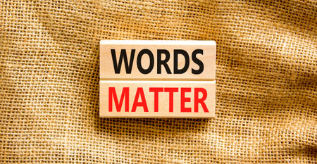 Words matter symbol. Concept word Words matter on beautiful wooden blocks. Beautiful canvas background. Business words matter concept. Copy space.の写真素材