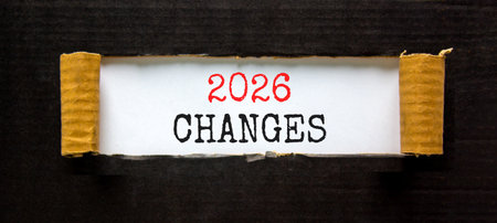 2026 Changes symbol. Concept words 2026 Changes on beautiful white paper. Beautiful black paper...