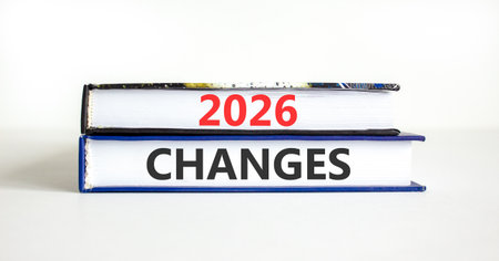 2026 Changes symbol. Concept words 2026 Changes on beautiful books. Beautiful white paper...