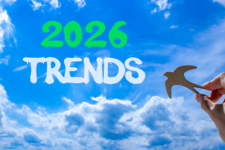 2026 Trends new year symbol. Concept words 2026 Trends on beautiful blue sky. Beautiful blue sky...