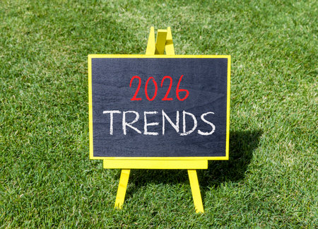 2026 Trends new year symbol. Concept words 2026 Trends on beautiful black blackboard. Beautiful...