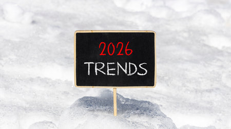 2026 Trends new year symbol. Concept words 2026 Trends on beautiful black blackboard. Beautiful...