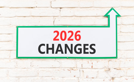 2026 Changes symbol. Concept words 2026 Changes on beautiful white sign with arrow. Beautiful old...